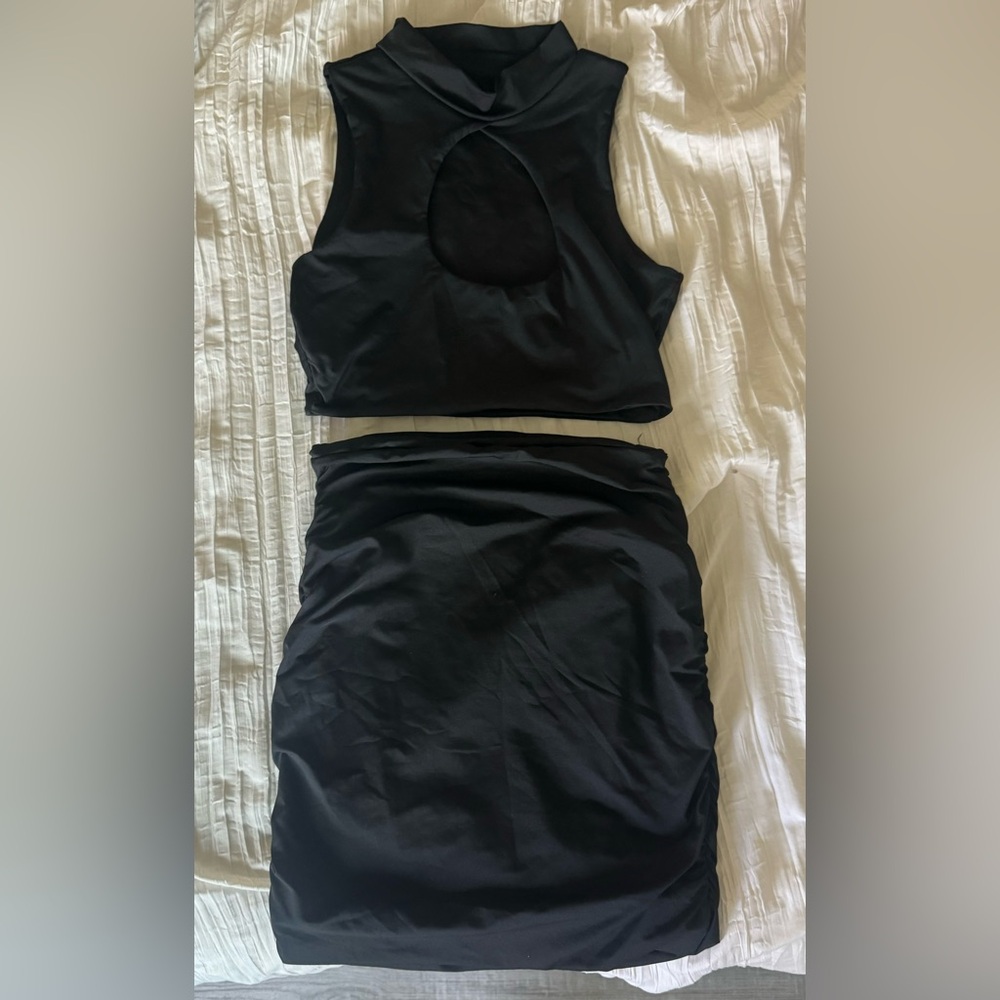 NWOT Black Skirt & Crop Top Set